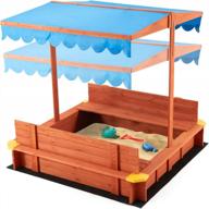 fun in the sun: ectouge kids sandbox with canopy - uv-resistant, adjustable height roof, wooden sandbox toys for toddlers age 2-4, two beach seats - blue & red logo
