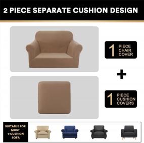 img 2 attached to 2 Pieces Microfiber Stretch Chair Cover High Spandex Chair Slipcover Sofa Couch Cover Furniture Protector With Elastic Bottom Dog Kids Pet (Small Camel),1 Cushion Armchair