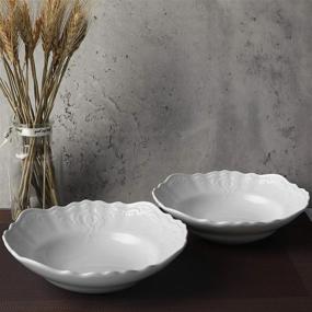img 3 attached to 2-Pack White Porcelain Bowls - 19Oz Ceramic Serving Bowls For Salad, Pasta, Soup & Fruit - Microwave/Dishwasher Safe (7 Inch) | AmHomel