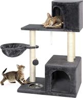 🐱 premium grey cat tree cat condo: multi-level towers with scratching posts, fur ball, feeding bowl - ideal pet activity center for climbing, play, and rest logo