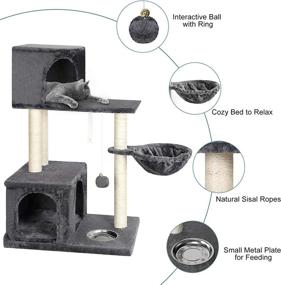 img 2 attached to 🐱 Premium Grey Cat Tree Cat Condo: Multi-Level Towers with Scratching Posts, Fur Ball, Feeding Bowl - Ideal Pet Activity Center for Climbing, Play, and Rest