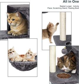 img 1 attached to 🐱 Premium Grey Cat Tree Cat Condo: Multi-Level Towers with Scratching Posts, Fur Ball, Feeding Bowl - Ideal Pet Activity Center for Climbing, Play, and Rest