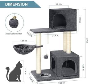 img 3 attached to 🐱 Premium Grey Cat Tree Cat Condo: Multi-Level Towers with Scratching Posts, Fur Ball, Feeding Bowl - Ideal Pet Activity Center for Climbing, Play, and Rest