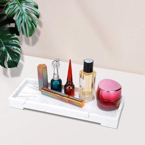 img 2 attached to Resin Marble Vanity Organizer Tray For Bathroom, Toilet Tank Storage, And Countertop - White Makeup Tray For Shampoo, Jewelry, Cosmetics, Lipsticks, And Small Items - MEGREZ Bathroom Organizing Tray