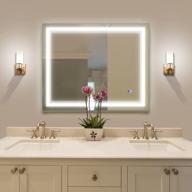 зеркало для ванной со светодиодной подсветкой и регулируемой яркостью — настенное косметическое зеркало с подсветкой 40x32 дюйма, противотуманной технологией и сенсорным управлением — может быть установлено вертикально или горизонтально для оптимального удобства логотип