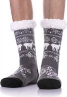 fuzzy and warm: dosoni's mens slipper socks with christmas deer and grippers for winter logo