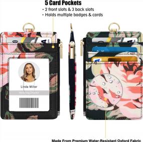 img 3 attached to Vertical Floral ID Badge Holder With Lanyard - Features 1 Clear ID Window, 4 Credit Card Slots, And Detachable Neck Lanyard For Easy Identification