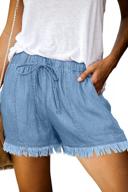 women's mid waist denim shorts w/ drawstring & frayed hem - summer casual style by onlypuff logo