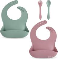 👶 waterproof silicone bibs for babies & toddlers 2 pack, adjustable soft baby feeding bibs for 6+ month olds logo
