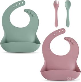 img 4 attached to 👶 Waterproof Silicone Bibs for Babies & Toddlers 2 Pack, Adjustable Soft Baby Feeding Bibs for 6+ Month Olds