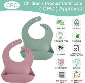 img 3 attached to 👶 Waterproof Silicone Bibs for Babies & Toddlers 2 Pack, Adjustable Soft Baby Feeding Bibs for 6+ Month Olds