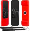 pinowu protective case compatible with apple tv 4k/4th gen remote, light weight [anti slip] shock proof silicone cover for tv 4k siri remote controller - [ 2 pack, black and red ] logo