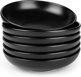 img 4 attached to Set Of 6 Large And Durable Porcelain Serving Bowls - 26 Ounce Black Ceramic Pasta And Salad Bowl Set - Dishwasher And Microwave Safe, Perfect For Kitchen Use