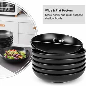 img 3 attached to Set Of 6 Large And Durable Porcelain Serving Bowls - 26 Ounce Black Ceramic Pasta And Salad Bowl Set - Dishwasher And Microwave Safe, Perfect For Kitchen Use