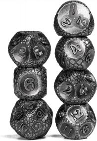 img 3 attached to Серебряный набор из 7 металлических костей DND, многогранные подземелья и драконы с рисунком булыжника, ролевые игральные кости с сумкой