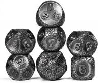 silver 7pcs metal dnd dice set, cobblestone pattern polyhedral dungeons and dragons role playing dice with bag logo