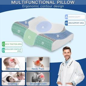 img 3 attached to Elviros Cervical Memory Foam Pillow, 2 In 1 Contour Orthopedic Support Pillows For Neck Pain, Adjustable Ergonomic Bed Pillow For Side, Back And Stomach Sleepers, Queen Size