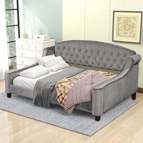 img 2 attached to Modern Luxury Gray Tufted Button Full Size Upholstered Daybed - No Box Spring Required!
