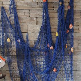 img 3 attached to Set Of 2 Natural Fish Net Mermaid Party Decorations With Shells In Blue