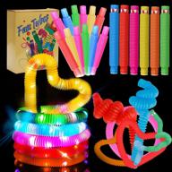 satkago 24pcs led light up glow in the dark pop fidget tubes party supplies pack favors for kids (6x 29mm glowing + 6x 29mm + 12x 19mm) logo