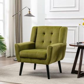img 3 attached to Stylish Green Upholstered Accent Chair With Tufted Back & Arms - Dolonm Midcentury Modern Reading Chair For Living Room & Bedroom