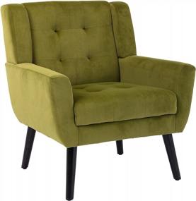 img 4 attached to Stylish Green Upholstered Accent Chair With Tufted Back & Arms - Dolonm Midcentury Modern Reading Chair For Living Room & Bedroom