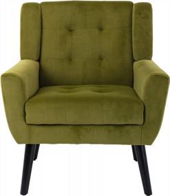 img 1 attached to Stylish Green Upholstered Accent Chair With Tufted Back & Arms - Dolonm Midcentury Modern Reading Chair For Living Room & Bedroom