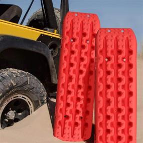 img 3 attached to 2 Pcs 4X4 Off-Road Recovery Traction Tracks Mat For Sand Mud Snow - 4WD Track Tire Ladder With Storage Bag (Red)