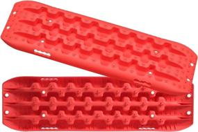 img 4 attached to 2 Pcs 4X4 Off-Road Recovery Traction Tracks Mat For Sand Mud Snow - 4WD Track Tire Ladder With Storage Bag (Red)