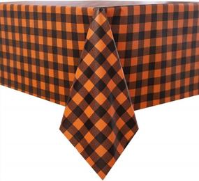 img 4 attached to Sancua Checkered Vinyl Rectangle Tablecloth - 52 X 70 Inch - 100% Waterproof Oil Spill Proof PVC Table Cloth, Wipe Clean Table Cover Dining Table, Buffet Party And Camping, Orange And Black