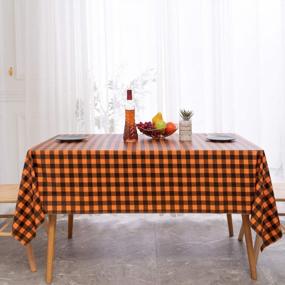 img 3 attached to Sancua Checkered Vinyl Rectangle Tablecloth - 52 X 70 Inch - 100% Waterproof Oil Spill Proof PVC Table Cloth, Wipe Clean Table Cover Dining Table, Buffet Party And Camping, Orange And Black