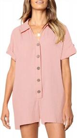 img 4 attached to Ofenbuy Womens Jumpsuits Shorts V Neck Short Sleeve Button Oversized Summer Rompers With Pockets