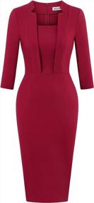 img 1 attached to MUXXN Women'S 3/4 Sleeve Square Neck Midi Bodycon Pencil Dress For Business Formal Work