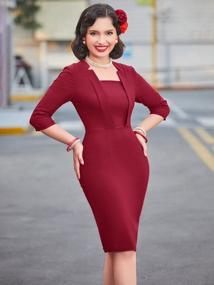 img 2 attached to MUXXN Women'S 3/4 Sleeve Square Neck Midi Bodycon Pencil Dress For Business Formal Work