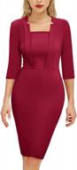 muxxn women's 3/4 sleeve square neck midi bodycon pencil dress for business formal work logo