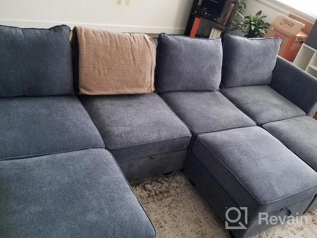 img 1 attached to Modern U-Shape Sectional Sofa Sleeper Couch With Reversible Chaise And Ottomans - HONBAY Bluish Grey review by Daryle Grove