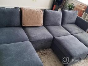 img 5 attached to Modern U-Shape Sectional Sofa Sleeper Couch With Reversible Chaise And Ottomans - HONBAY Bluish Grey