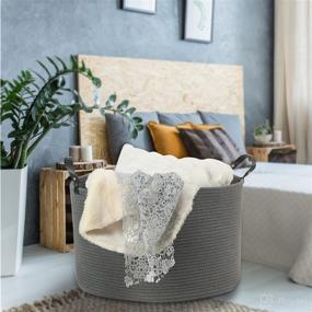 img 3 attached to 🧺 Premium XXL Large Storage Basket: 20" x 20" x 13" Cotton Rope Basket with Leather Handles – Ideal for Nursery, Living Room & Bedroom Organization