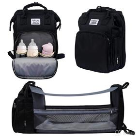 img 4 attached to 🎒 Black Diaper Bag Backpack with Changing Station, Viton Diaper Bags for Boys and Girls, Diper Bag with Bassinet Bed Mat Pad, Men, Dad, Mom Travel Waterproof Stroller Straps, Large Capacity, Ideal Baby Shower Gifts