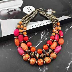 img 1 attached to Stylish And Colorful 3-Layer Chunky Beaded Necklace Set With Earrings For Fashionable Women - Multi-Layer Collar Necklace By BOCAR