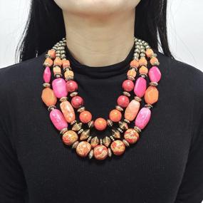 img 2 attached to Stylish And Colorful 3-Layer Chunky Beaded Necklace Set With Earrings For Fashionable Women - Multi-Layer Collar Necklace By BOCAR