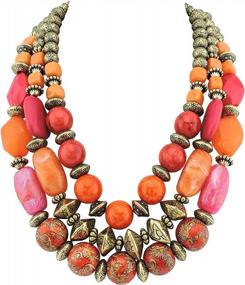 img 4 attached to Stylish And Colorful 3-Layer Chunky Beaded Necklace Set With Earrings For Fashionable Women - Multi-Layer Collar Necklace By BOCAR