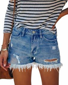 img 4 attached to Women'S Juniors High Waisted Ripped Denim Jean Shorts With Frayed Raw Hem
