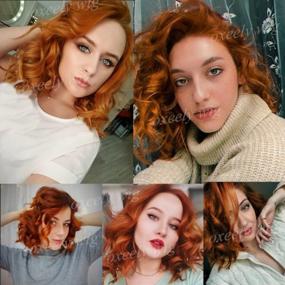 img 2 attached to Short Curly Orange Ginger Lace Front Wig For Women - Oxeely Synthetic Wig With Light Copper Red Hair For Black Widow Cosplay, 14 Inches