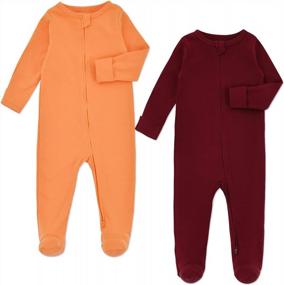 img 4 attached to 2 шт. в упаковке, детские хлопковые пижамы с длинными рукавами и молнией для младенцев, детские пижамы со ступнями и варежками, комбинезоны для сна и игр