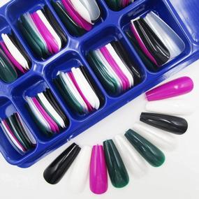 img 4 attached to 100Pc Colored Long Coffin Press On Nails Full Cover Ballerina Shape Artificial False Fake Nails Acrylic Tips For Women Girls…