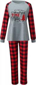 img 3 attached to Get Festive With Matching Christmas Pajamas For The Whole Family - Red Plaid Xmas Deer Sleepwear Set