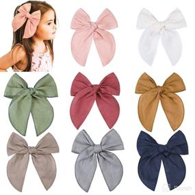 img 4 attached to 🎀 DEEKA Large Linen Hair Bow 8 PCS - Handmade Neutral Hair Accessories for Toddler Girls & Little Kids