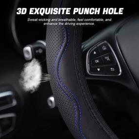 img 2 attached to Enhanced Comfort and Style: Black/Blue Leather Car Steering Wheel Cover - Non-Slip Universal 15" Protector for Cars, SUVs & Vehicles, Ideal Interior Accessory for Men and Women