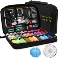 marcoon sewing kit - complete diy sewing supplies with essential sewing accessories, compact and portable mini sewing kit for beginners, travelers, and emergency clothing repairs, comes with stylish premium black carrying case (b) logo